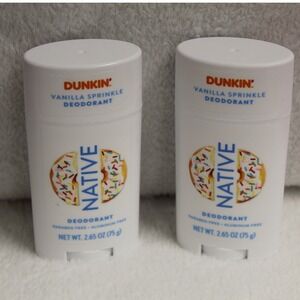 Native Dunkin Vanilla Sprinkle Deodorant 2.65oz‎ Paraben Free Aluminum Free